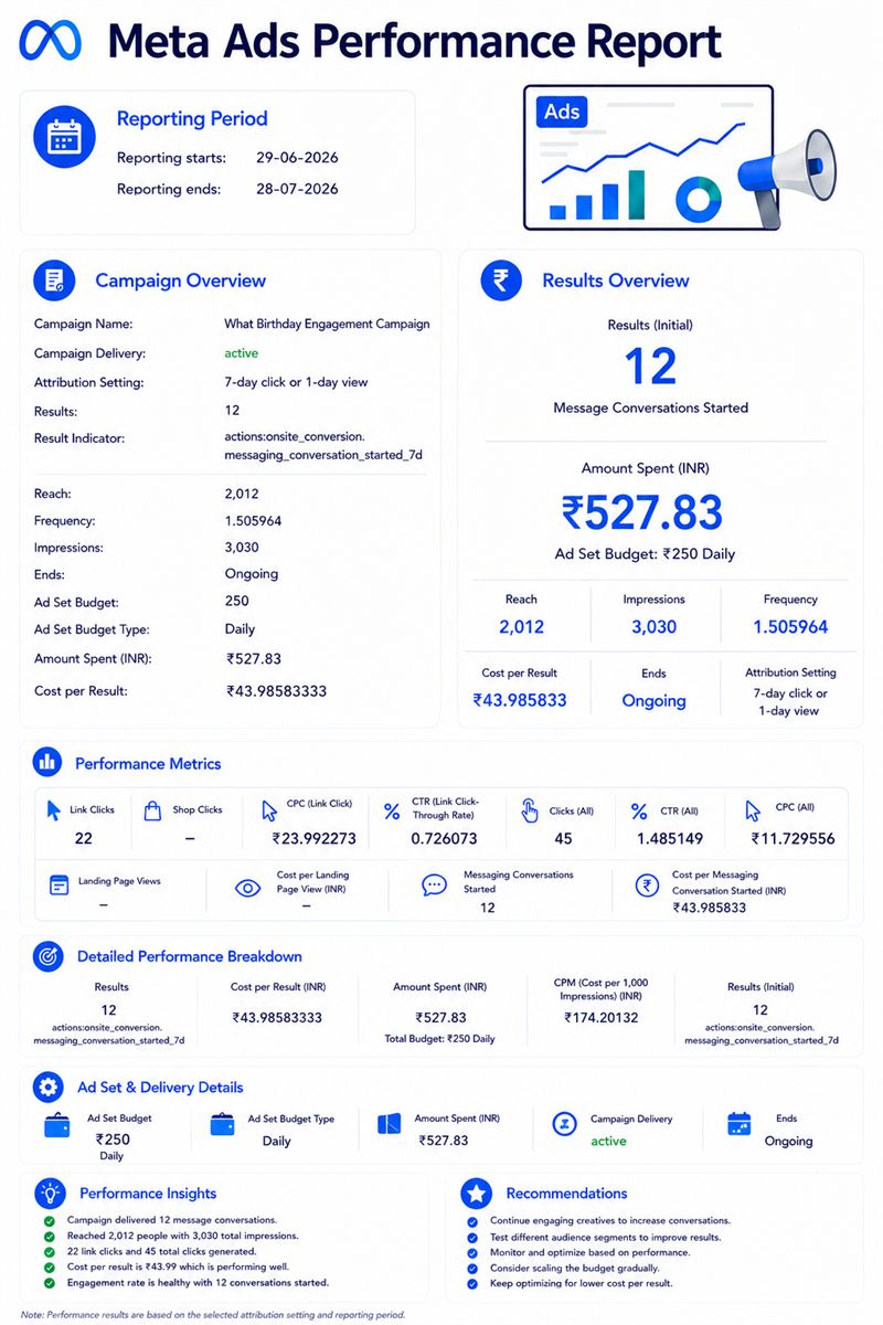 Meta Ads insight - Birthday campaign